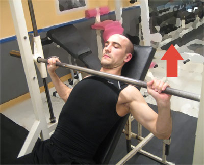 2. Bänkpress på snedbänk - För upp skivstången till utgångsläget med sträckta armar.